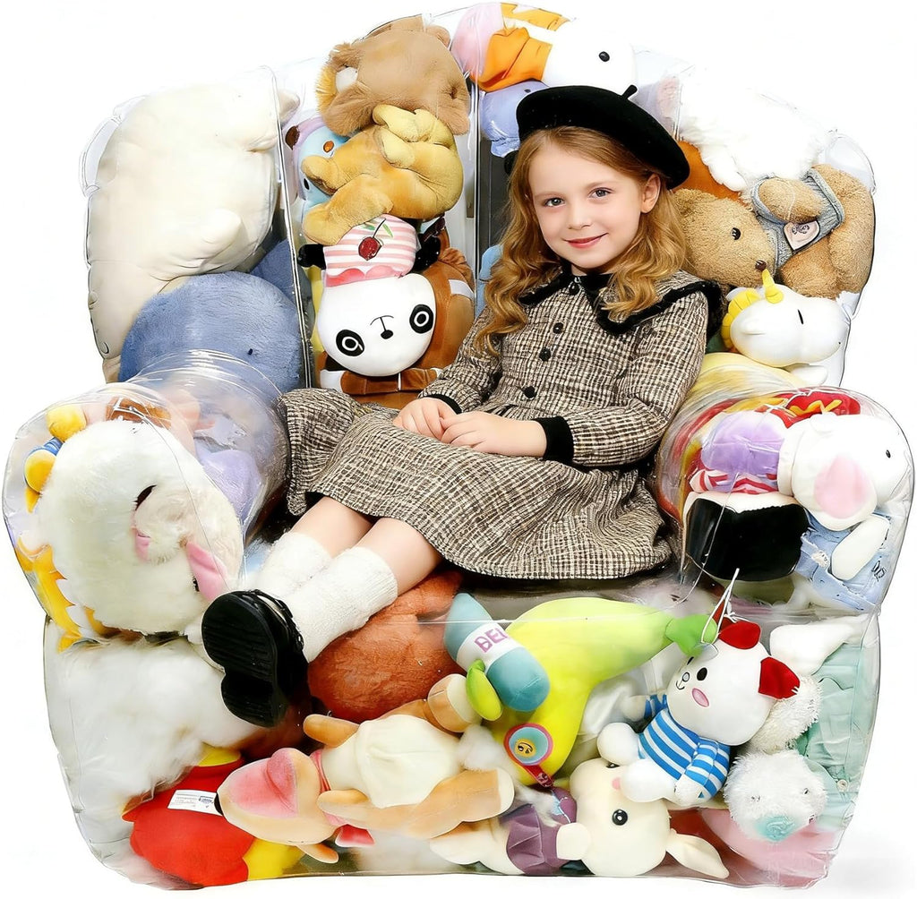 Clear Stuffed Animal Bean Bag Chair Cover for Kids, Waterproof Large Stuffable Beanbag Chair Cover, Creative PVC Plush Toys Storage, for Children Rooms Soft Stuff Animal(Large Square)