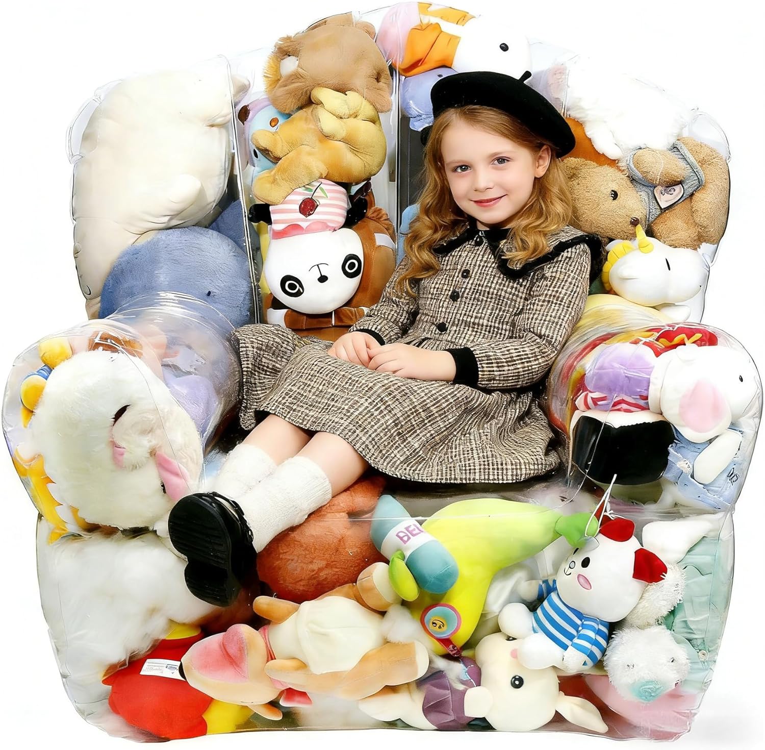 Clear Stuffed Animal Bean Bag Chair Cover for Kids, Waterproof Large Stuffable Beanbag Chair Cover, Creative PVC Plush Toys Storage, for Children Rooms Soft Stuff Animal(Large Square)