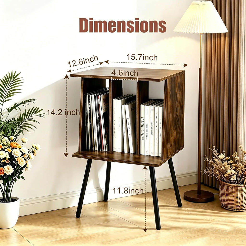 Record Player Table, Vinyl Record Stand, Vinyl Record Holder with Legs, Mid Century Modern Side Table for Record, Magazine, Books