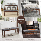 DORTALA Dining Bench, Upholstered Long Bench w/Natural Rubber Wood Legs, Foam-Padded Cushion, Linen Fabric Bench, Rustic Style for Dining Room, Kitchen, Living Room, Grey and Brown