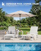 KINGYES HDPE Lounge Chair Outdoor Set of 2, Patio Chaise Lounge Recliner with Cup Holder All Weather Pool Lounger for Outside, White