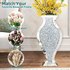 27" Tall Crushed Diamond Floor Vase, Fish-Shaped Silver Large Vases for Decor Living Room, Crystal Mirrored Home Decor Vases for Dried Flower