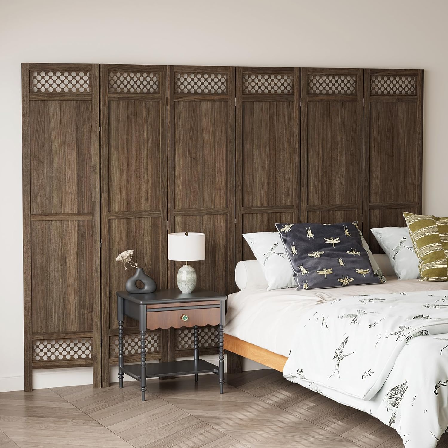 Privacy Screen Room Divider Panel - 67 Inch Tall Natural Wood Folding Partition Room Dividers, No-Assembly Required, Enhance Privacy and Aesthetic Appeal, Ideal for Home or Office Brown 6 Panel