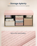 SONGMICS Home Ottoman with Storage, Removable Lid, Folding Storage Chest, Easy Assembly, for Entryway, Bedroom, Living Room, 15.2 x 30.2 x 15.2 Inches, Corduroy, Light Pink