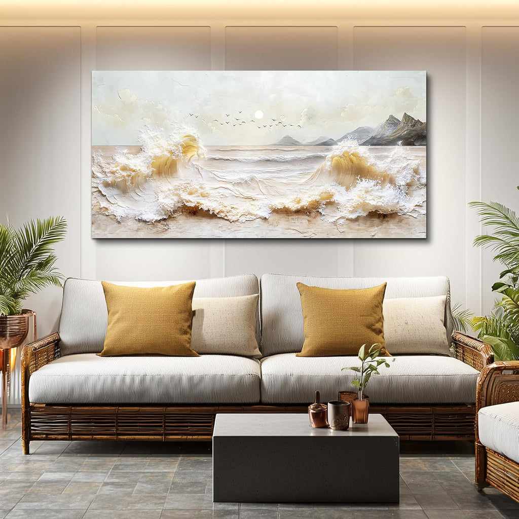 DZRWUBHS Ocean Waves Canvas Wall Art for Living Room,Coastal Sunset Landscape Prints Paintings,Landscape Artwork for Walls, Beach Picture for Bedroom Hallway Office Home Decor Ready To Hang 20"X40"