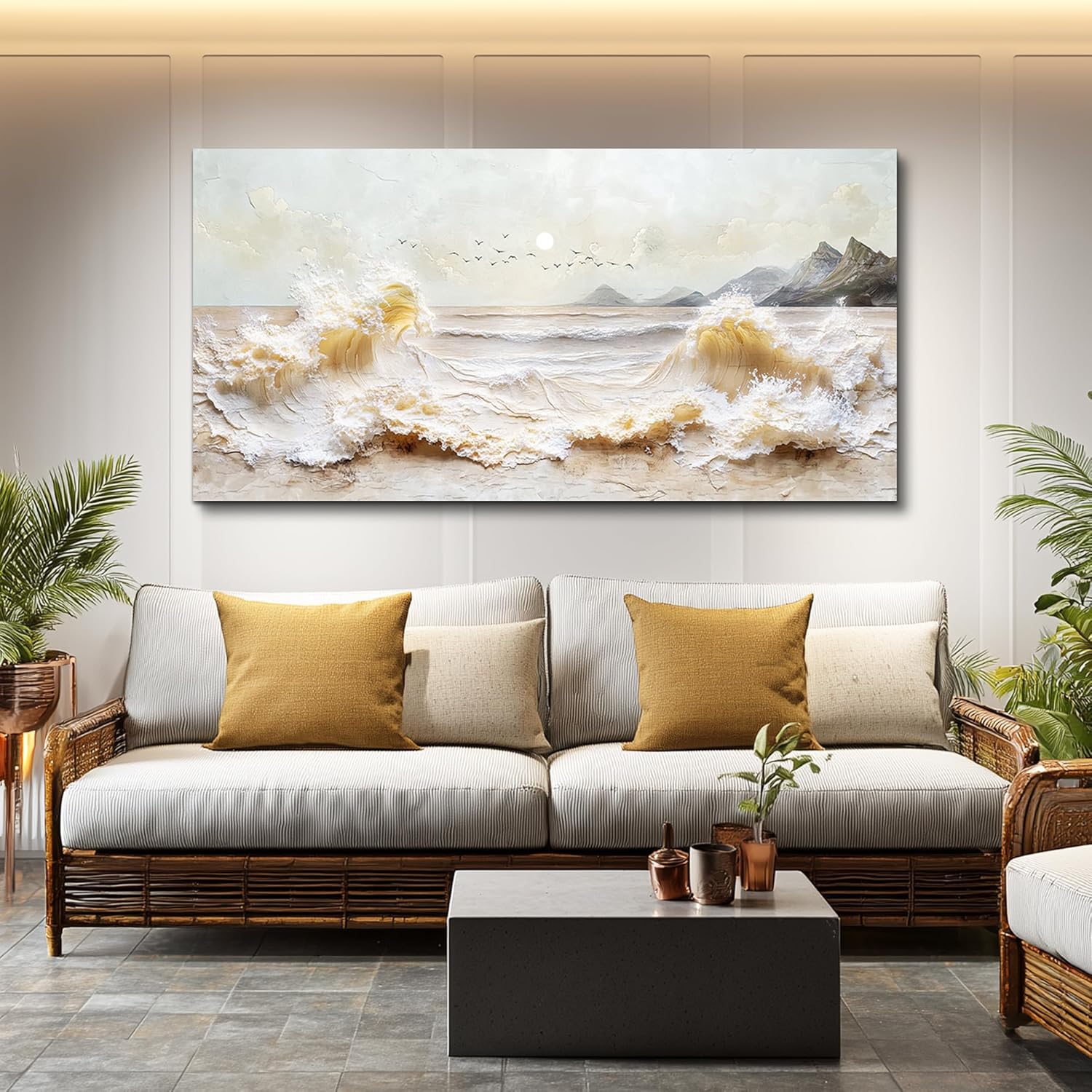 DZRWUBHS Ocean Waves Canvas Wall Art for Living Room,Coastal Sunset Landscape Prints Paintings,Landscape Artwork for Walls, Beach Picture for Bedroom Hallway Office Home Decor Ready To Hang 20"X40"