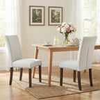 Furniliving Upholstered Dining Chairs Set of 2 - Line Fabric Modern Farmhouse Kitchen Chairs, High-Back Dining Room Chairs with Wooden Legs for Kitchen Dining Room Living Room, Beige