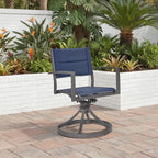 Signature Design By Ashley Point Bonita Swivel Outdoor Chair, 360-Degree Motion, Aluminum Frame with Padded Sling Seat for Patio Or Porch, All-Weather Gray/Blue, Set of 2