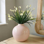 Willowy 7.5 Inch Beige Porcelain Vase with Glossy Finish - Tan/Pink/Beige Vases for Flowers, Vases for Decor, Round Vase for Pampas Grass