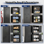 BESFUR Metal Garage Storage Cabinet with a Drawer Locking Doors and 2 Adjustable Shelves, Black Tall Storage Cabinets, Tool File Lockable Cabinet for Garage Office Warehouse Shop(71”H)