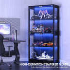 Airynee Display Cabinet with Glass Doors, 4-Tier Curio Cabinet with 7 Vibrant 3 Color Dynamic Lighting Modes, HD Glass Display Case with Human Body Sensor, Bookcase, Storage Cabinets