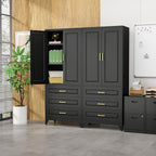 SteeLoong 75" Kitchen Pantry Cabinet with 3 Drawers,Metal Storage Cabinets with Doors and 2 Adjustable Shelves,Black Kitchen Cabinet with 2 Gold Handles,Food Cupboard for Livingroom, Bathroom,Pantry