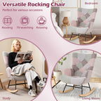 Giantex Rocking Chair Nursery, Boucle Upholstered Glider Rocker w/Ergonomic High Backrest, Rubber Wood Legs & Side Pocket, Patchwork Modern Accent Chair for Bedroom, Living Room, Offices