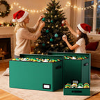 Christmas Ornament Storage Box, Ornament Organizer Storage box with Lids and Adjustable Dividers, Store Up to 128-3" Ornaments, Large Holiday Decor Storage Container with 8 Stackable Trays, Green