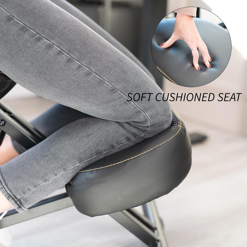 DRAGONN by VIVO Ergonomic Kneeling Chair with Back Support, Adjustable Stool for Home and Office with Angled Seat for Better Posture - Thick Comfortable Cushions, Black, DN-CH-K02B