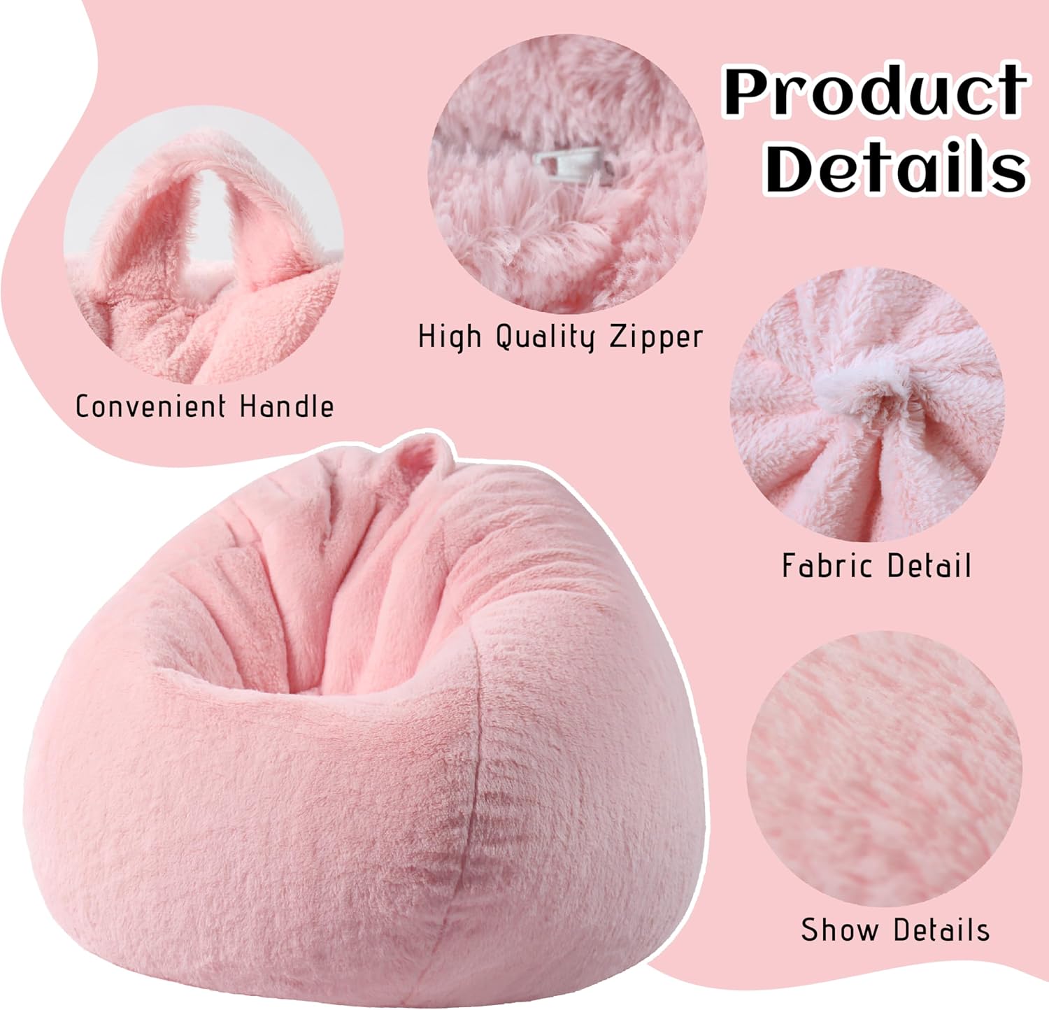 Faux Fur Comfy Bean Bag Chair Cover (No Filler), Fluffy Stuffed Animal Storage Bean Bag Covers Large Sofa for Adults, Premium Furry Fuzzy Bean Bag for Living Room Bedroom, Light Gray