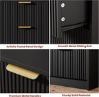 Garvee 3 Drawer Dresser for Bedroom - 30" Tall Nightstand Vertical Modern Fluted Chest of Drawers with Golden Metal Handles, Multi-Function Home Organizer for Living Room, Entryway, Hallway, Black