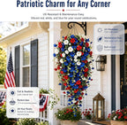 4th of July Decoration Tricolor Patriotic Artificial Flower, UV Resistant Red White Blue Artificial Morning Glory Vines, Patriotic Artificial Plants for Independence Day, Outdoor Decor (2 Pcs)
