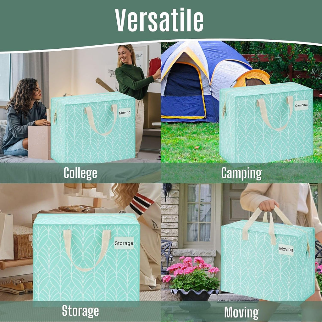 VENO 4 Pack Heavy Duty Moving Bags, Storage Bags, Packing Supplies, Top Zipper, Storage Totes for Camping, Clothes, Bedding, Comforters, Pillows (13 Gallon,Evergreen, 4 Pack)
