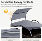 Outdoor Sun Lounger with Adjustable Backrest,Canopy, Patio Double Sunbed with Hidden Side Table and Arched Armrests,Suitable for Pool Deck,Garden,Backyard (Gray+Canopy)