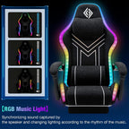 HOFFREE RGB Gaming Chair with Music Rhythm LED Lights and Bluetooth Speakers Fabric Ergonomic Game Chair 155° Reclining Computer Chair with Footrest Video Game Chairs for Adults Gaming & Office Black