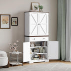 ONBRILL 71" Tall Farmhouse Kitchen Pantry Cabinet with 6 Door Shelves & Drawer, Wood Pantry Storage Cabinet with 2 Adjustable Shelves & 4 Barn Doors, Freestanding Cupboard for Kitchen, Dining Room
