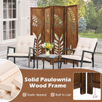 Giantex Boho Rustic Room Divider, 4 Panel Carved Leaf Folding Wood Screen, Fully Assembled, 67'' Freestanding Privacy Partition Decorative Wall, Foldable Room Separator for Bedroom, Rustic Brown