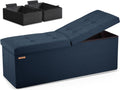 HAUSFRAU Storage Ottoman Bench with Flipping Lid, 43.3 Inches Storage Chest Footsrest, Folding Foot Stool for Entryway, Living Room, Bedroom, Linen Navy Blue