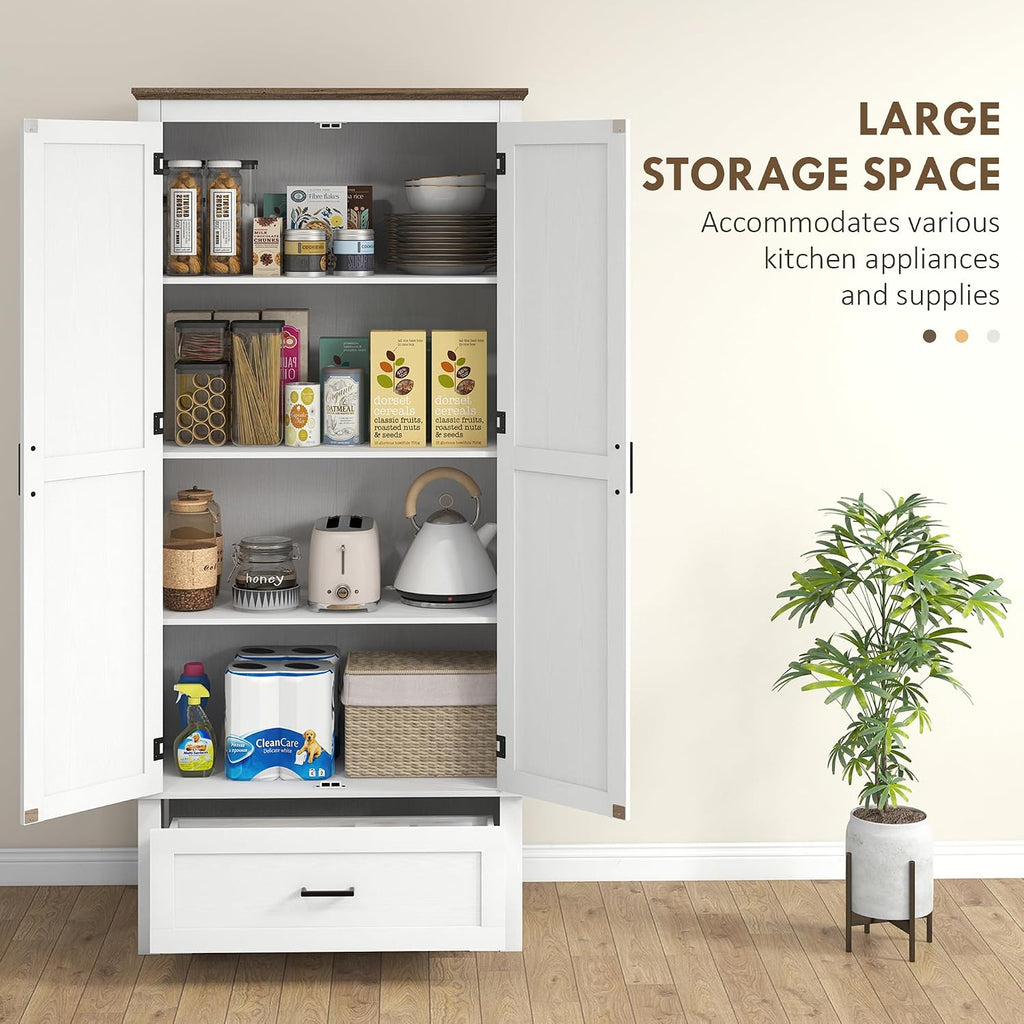 69" Tall Kitchen Pantry Storage Cabinet, Farmhouse Freestanding Pantry Cabinet with 2 Doors, Drawer and Adjustable Shelves for Dining Room, White,15.7 * 31.5 * 68.9