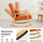 SAETSFEG Rocking Chair for Nursery with Lumbar Pillow, Upholstered Accent Chair with Solid Rubberwood Frame, Living Room & Bedroom, Cozy Reading Chair for Small Spaces, Orange