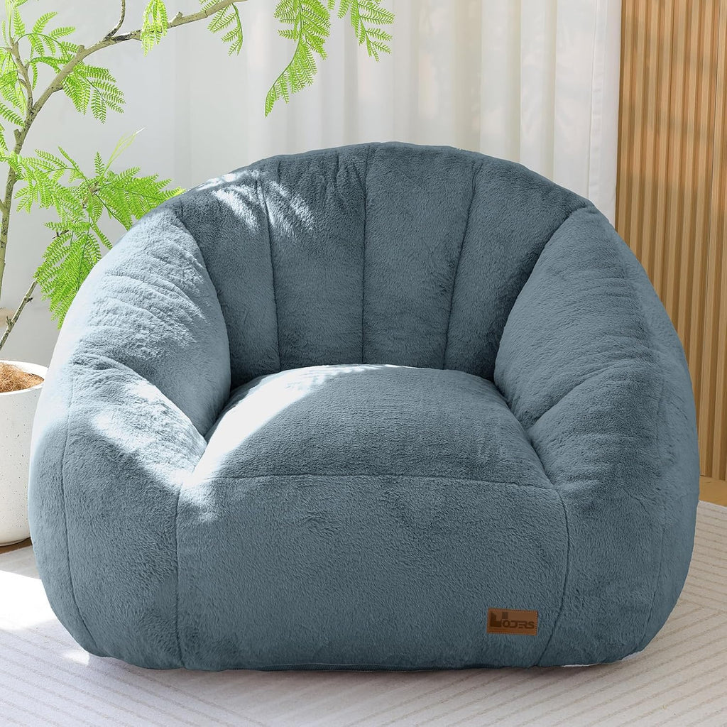 Giant Bean Bag Chair for Adults, Teens and Kids, Cozy Fluffy Corduroy Beanbag Chair with Filler, Large Floor Lounge Sofa for Living Room, Bedroom, Dorm, Gaming and Reading (XL-Navy)