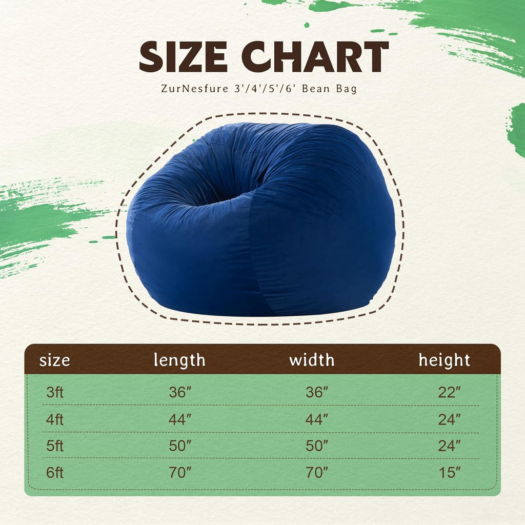 ZurNesfure Bean Bag Chairs for Adults 3FT Large Bean Bag Chair Memory Foam Filled Lazy Sofa with Removable Washable Cover Beanbag for Living Room Bedroom Dorm (Blue, Medium)