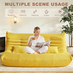 Bean Bag Chair for Adults - Large Bean Bag with Three Pillows, Oversized Boneless Chair with High-Rebound Memory Foam, Lazy Floor Sofa for Reading, Living Room, Bedroom (3-Seater, Yellow)