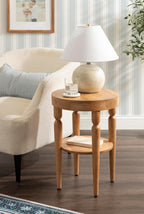 Kate and Laurel Ardentown Modern Round Wood Side Table, 16 x 16 x 24, Natural Wood, Turned Leg Two-Tier End Table for Use as a Bedroom Nightstand or Living Room Plant Stand Table