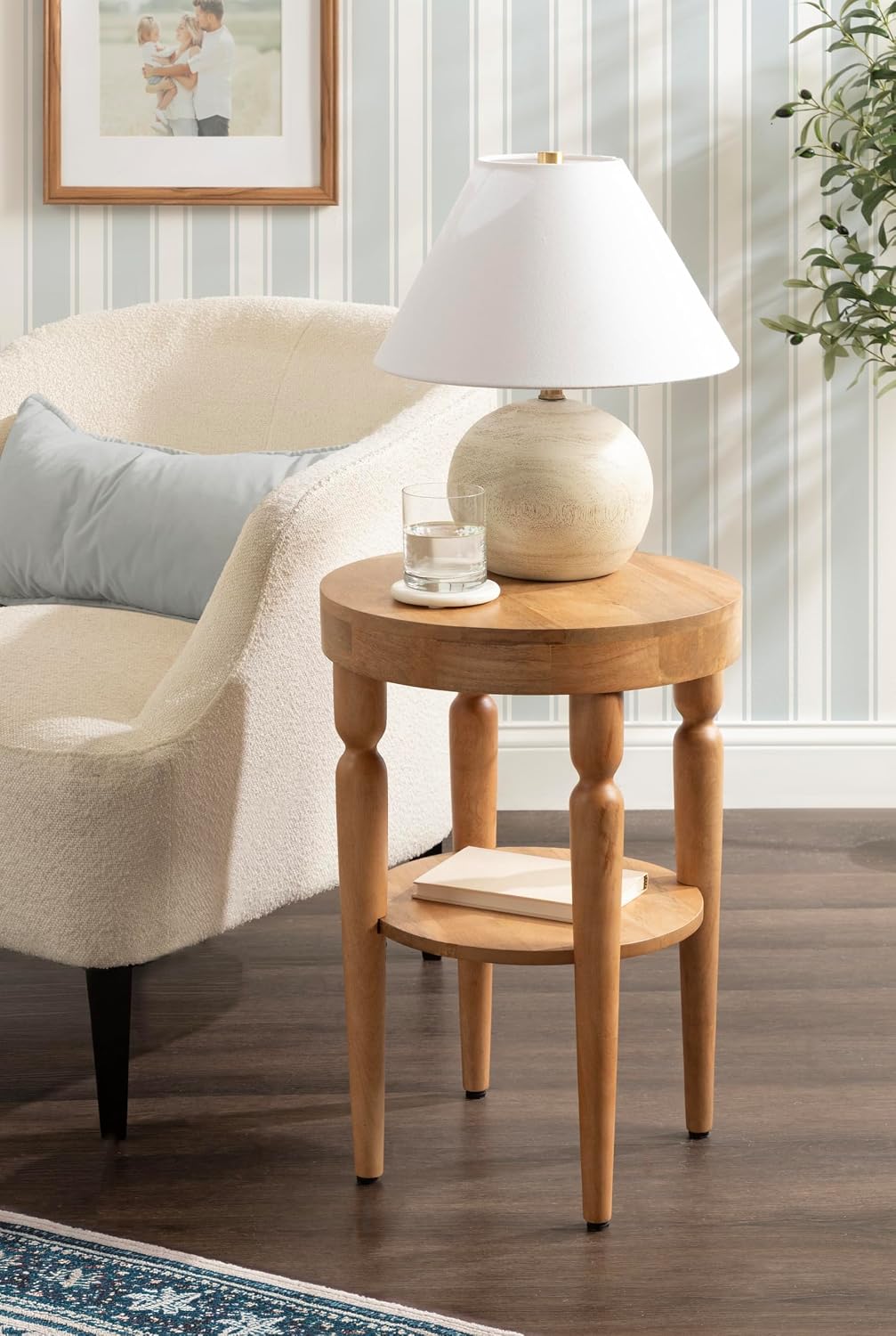 Kate and Laurel Ardentown Modern Round Wood Side Table, 16 x 16 x 24, Natural Wood, Turned Leg Two-Tier End Table for Use as a Bedroom Nightstand or Living Room Plant Stand Table