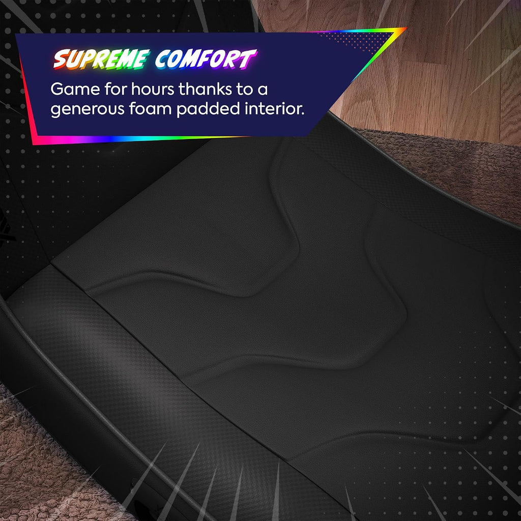 X Rocker Shadow RGB 2.0 Floor Rocker, Audio Console Gaming Chair - Neo Motion™ Sync App Controlled LED Lights, Headrest Speakers, Folding Rocking Base, Wipe-Clean Faux Leather for Kids & Teens - Black