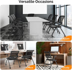 Stackable Conference Room Chair with Wheels, Folding Office Chair with Rebound Back & Padded Seat, 350 lb Capacity, Black – Ideal for Training, Guest, Reception & Event Seating