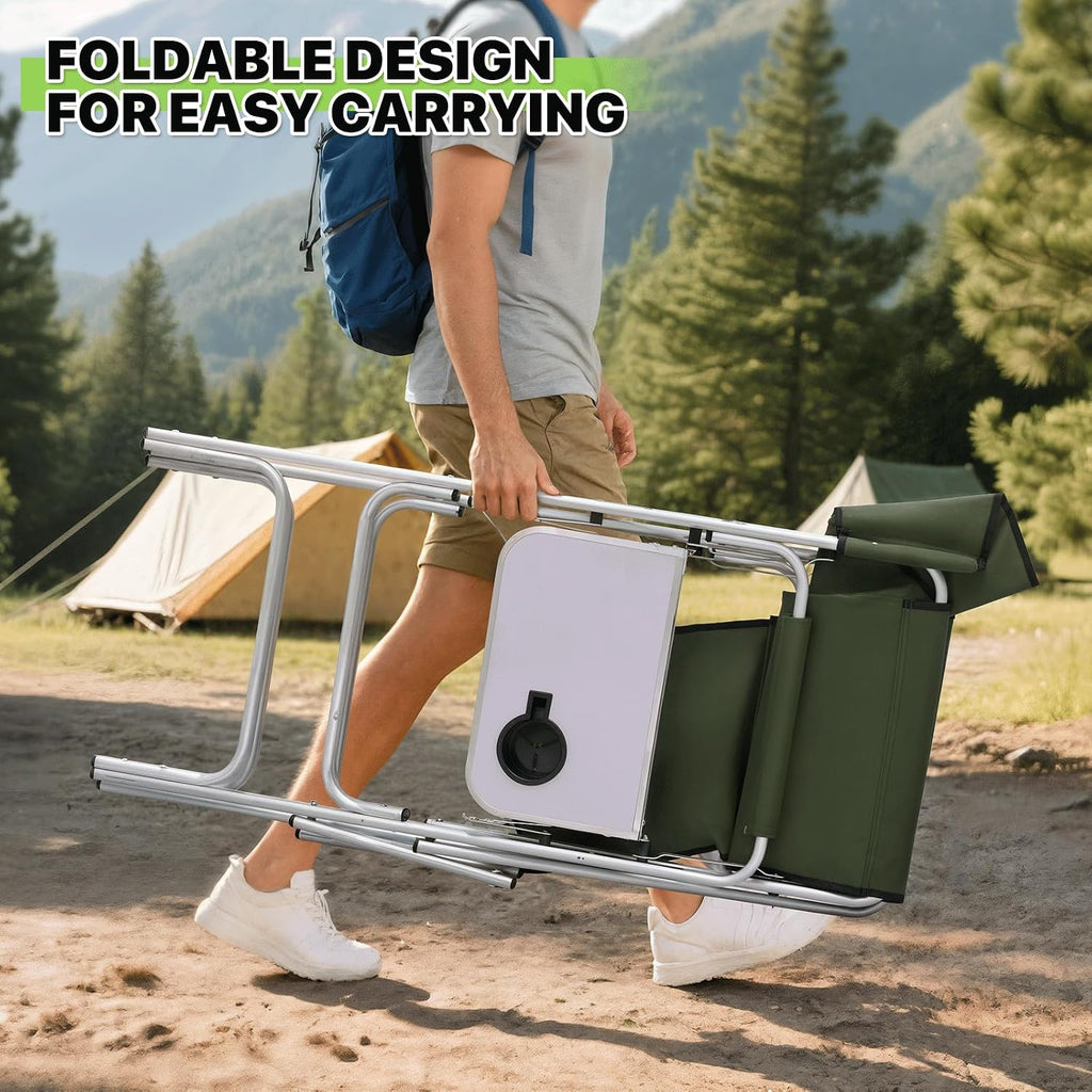 Magshion Tall Director Chair for Vendors & Makeup Artists, 31" Seat Height, 250 lbs Capacity, Portable Folding Chair w/Side Table, Side Pocket & Cup Holder for Booths, Craft Fairs, Camping, Dark Green