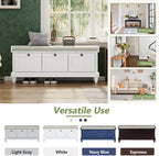 TREXM Classic Shoe Bench with Cushion & 3 Drawers, Fluted Storage Entryway Bench for Hallway, Living Room, White