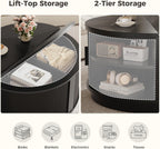LIKIMIO Round Coffee Table with Storage, 360° Rotating Fluted Rattan Coffee Table for Living Room, 31.5" Modern Center Table with Sliding Cabinet Doors for Small Space, Office, Black