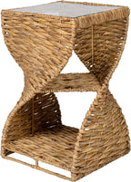 JONATHAN Y Suraya Woven Water Hyacinth Side Table with Glass Top, 23" Hourglass End Table with Storage Shelf for Living Room, Bohemian Accent Nightstand, Fully Assembled, Natural TBL2506A