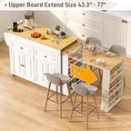 80"-48" Extendable Kitchen Island with Extended Dining Table and Power Outlet,Large Mobile Kitchen Storage Islands with 2 Storage Drawers,Rolling Islands Cart with 3 Extra Rows Open Shelves(White)