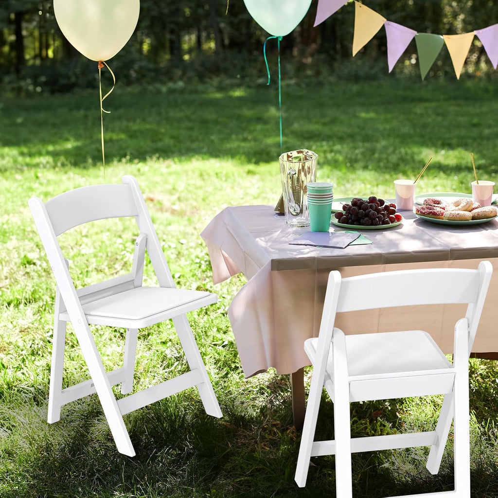 VINGLI Resin Folding Chairs with Cushion, Foldable Plastic Chair with Comfortable Padded Seats, Perfect for Event Party Indoor Outdoor, White, 8 PC