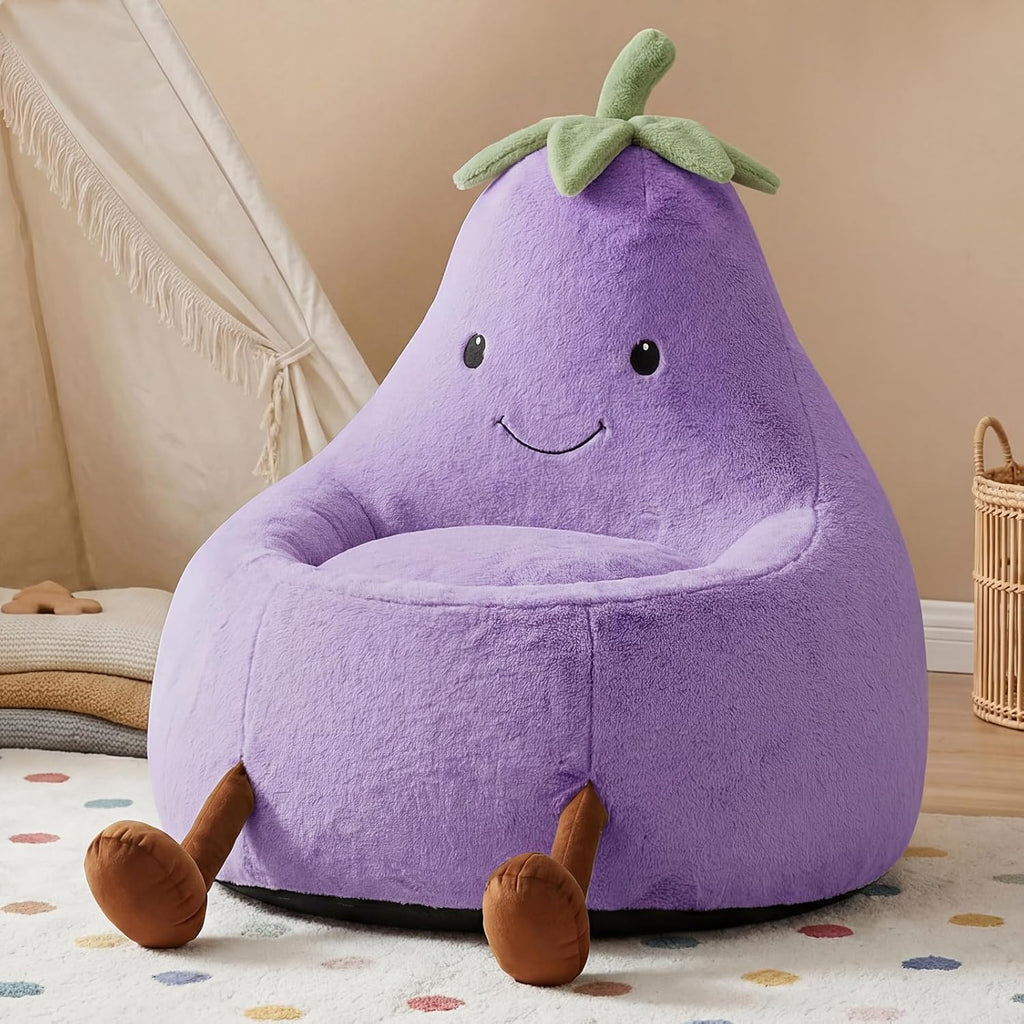 24" Kids Bean Bag Chair, Stuffed Toddler Couch with Faux Rabbit Fur Cover for Teens & Kids, Comfy Lazy Sofa Chair for Reader, Living Room, Bedroom, Aged 4-12 Years Purple