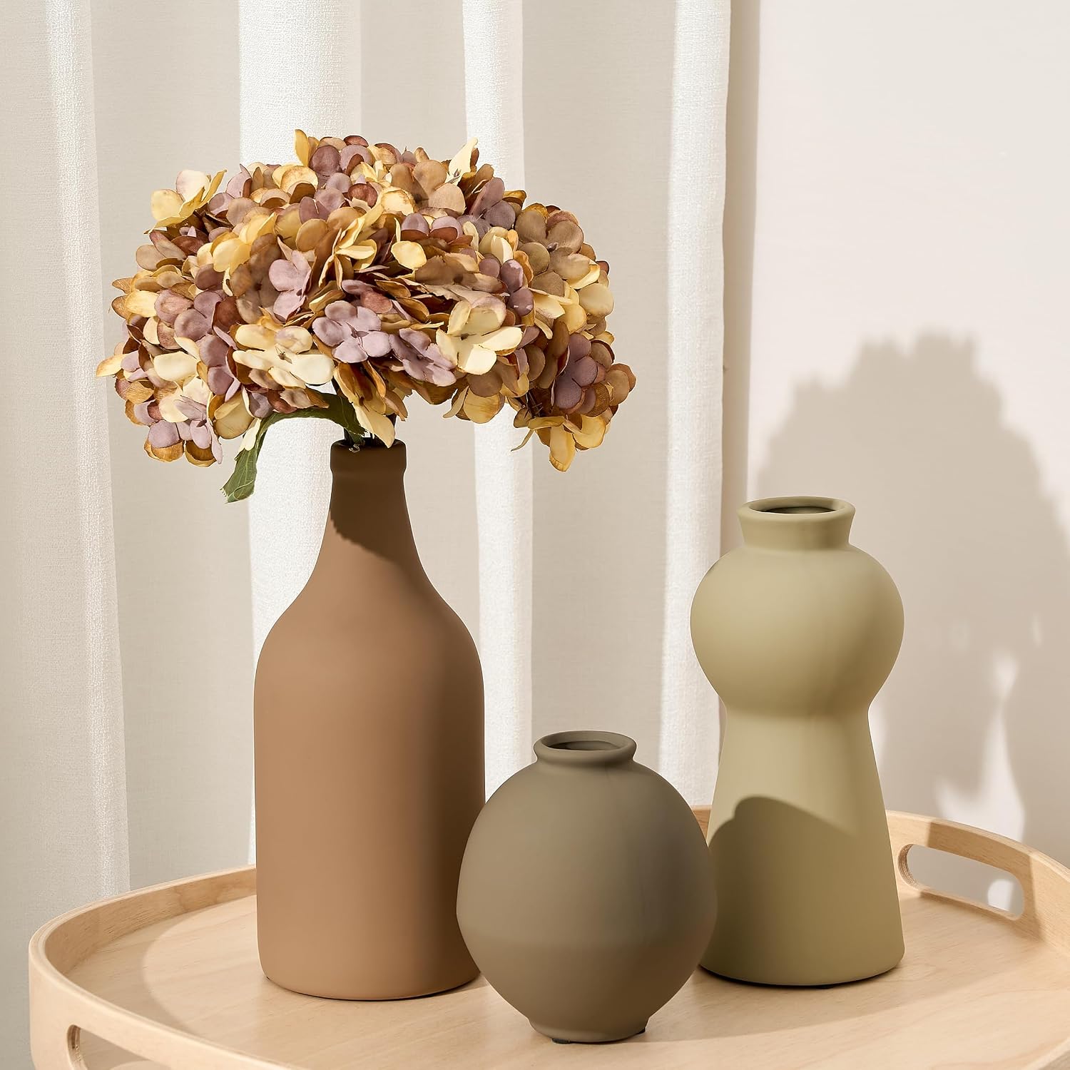 Ceramic Vase Set of 3, Nordic Minimalist Multicolor Vases Home Decor, Rustic Farmhouse Decor Pottery Vases for Bouquet Pampas Grass Dried Fresh Flowers, Living Room, Entryway Mantel, Kitchen, Bedroom