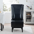 High Back Dining Chair, Retro Wing Back King Throne Chair Head Chairs for Dining Table, PU Leather Upholstered Accent Side Chairs for Living Room Dining Room Bedroom (Black)