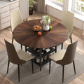 VFK 47" Round Kitchen Table Set with Storage Base & Metal Legs, 5-Piece Wooden Dining Set for 4 to 6 People, Includes 4 Upholstered Chairs for Dining Room, Living Room or Kitchen
