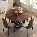 VFK 47" Round Kitchen Table Set with Storage Base & Metal Legs, 5-Piece Wooden Dining Set for 4 to 6 People, Includes 4 Upholstered Chairs for Dining Room, Living Room or Kitchen