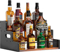 Liquor Bottle Display Shelf,Wood Syrup Organizer Rack,3 Step Countertop Organizer Wine Rack,Rustic Coffee Station Accessories for Syrup (Brown)