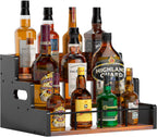 Liquor Bottle Display Shelf,Wood Syrup Organizer Rack,3 Step Countertop Organizer Wine Rack,Rustic Coffee Station Accessories for Syrup (Brown)